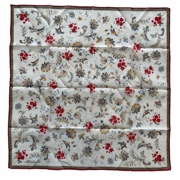 Christian Dior Vintage Floral Handkerchief With Red Border - Picture 9 of 9